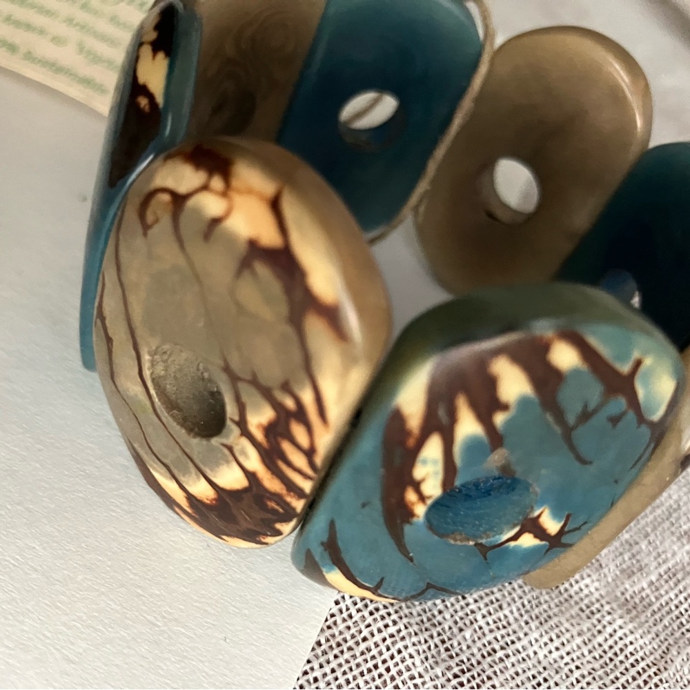 Blue and Brown Tagua Nut Stretch Bracelet